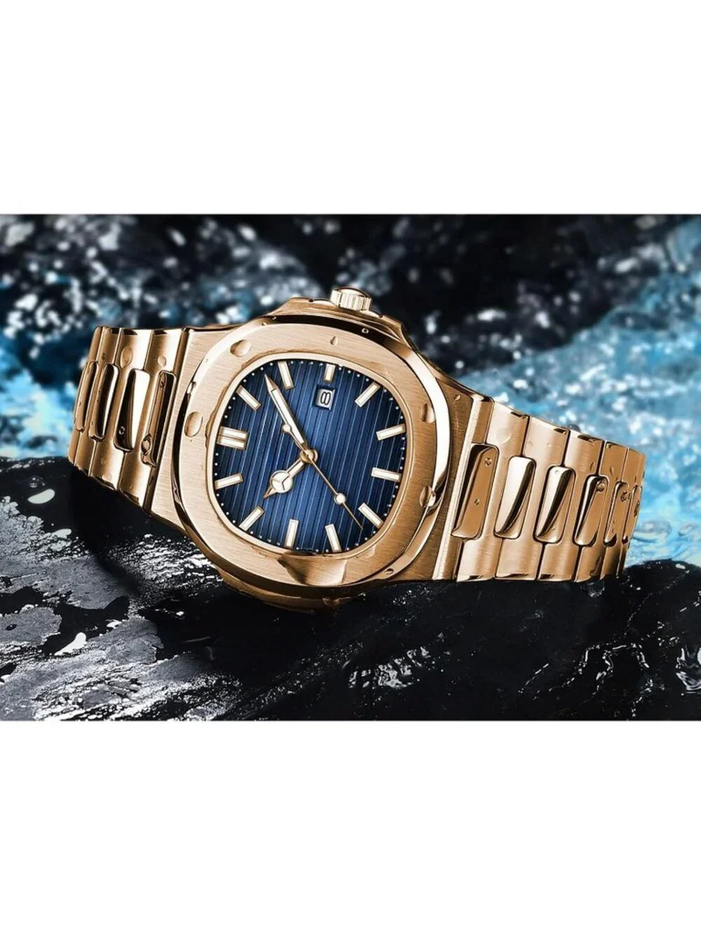Men's Rose Gold Stainless Steel Strap Quartz Movement Waterproof Wrist Watch